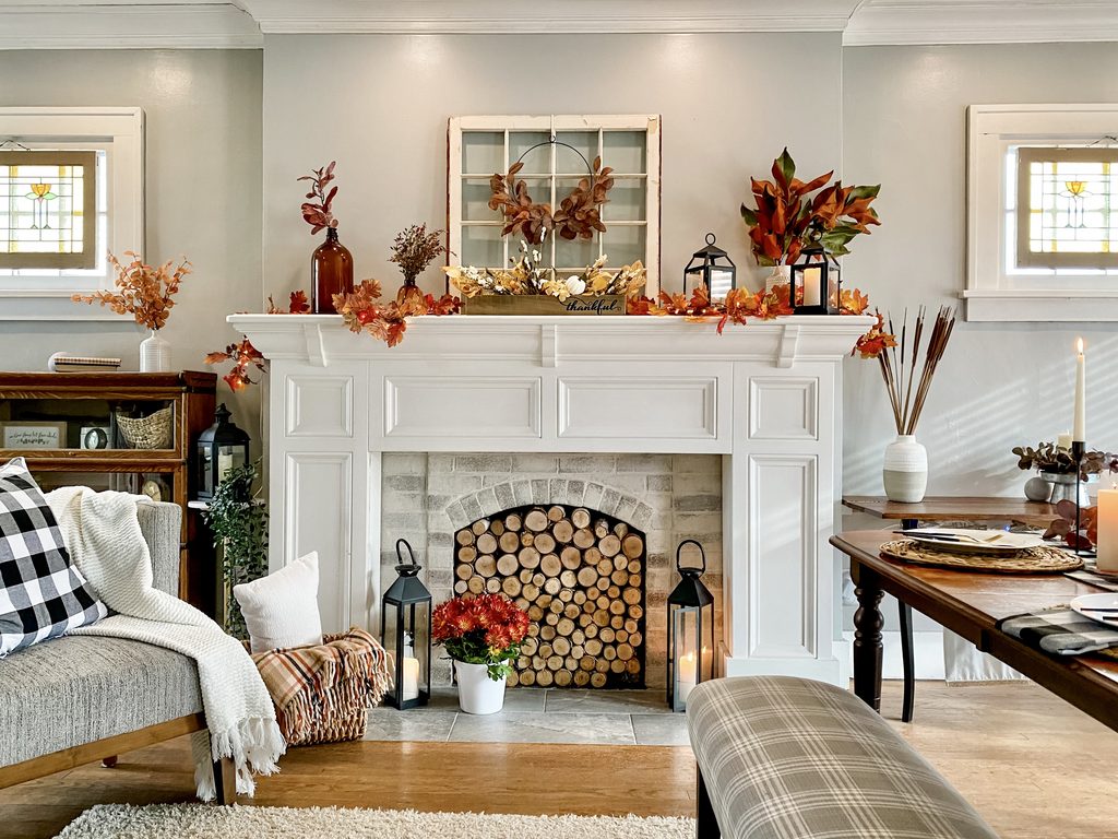 cozy fall fireplace decor